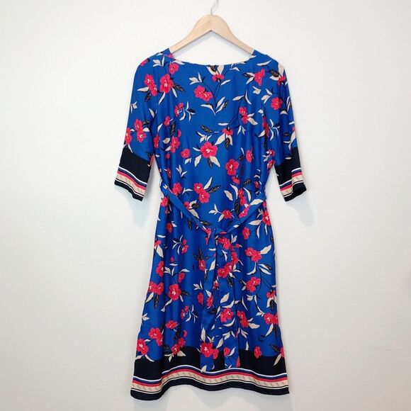 NEW Ann Taylor Petite Border Floral Belted Midi Dress Size Small Petite - Picture 2 of 11